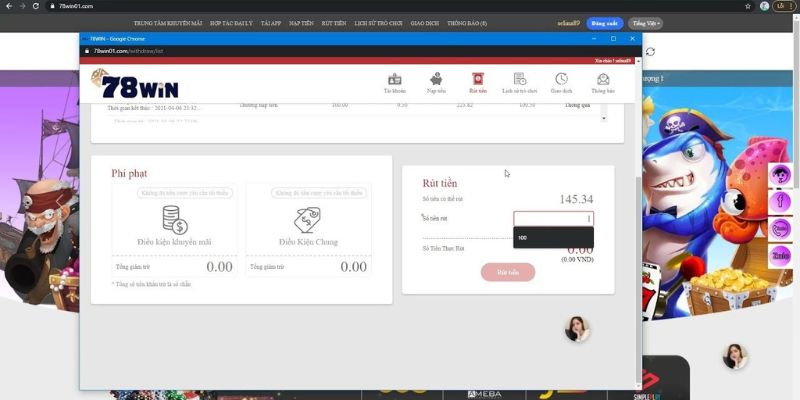 Rút tiền 78WIN yêu cầu người chơi cần điền đủ thông tin